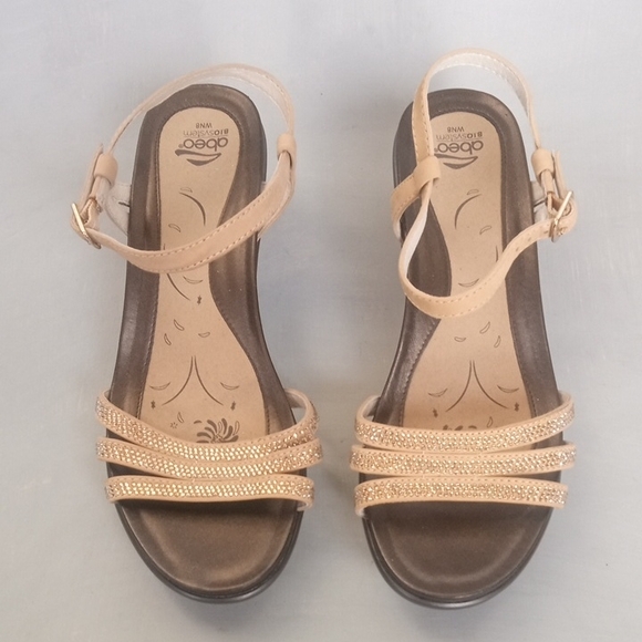 Abeo Shoes - Abeo Women's Tan Strappy Rhinestone Sandals, Size 8